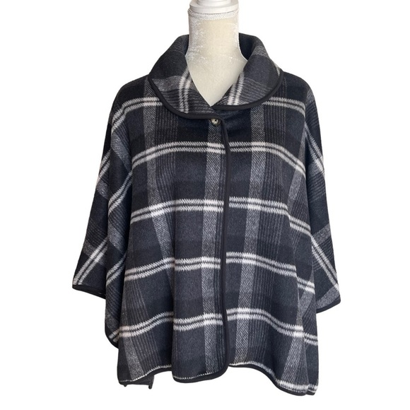 Cherokee Plaid Checkered Wool Blend Shawl Collar Poncho Girls XL 14-16 Women’s S - Picture 1 of 8
